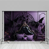 Lofaris Gothic Dragon Bat Photography Backdrop for Halloween Ornate Purple Bed and Gargoyles Vampire Lair Photo Prop