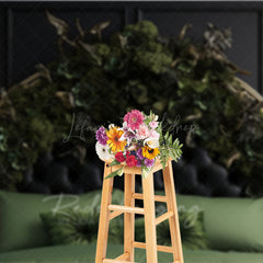 Lofaris Gothic Floral Headboard Photography Backdrop Black Tufted Bed with Green Roses Moody Dark Botanical Photo Prop