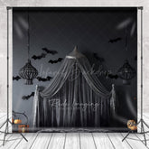 Lofaris Gothic Halloween Bedroom Photography Backdrop Spooky Canopy Bed with Bats Dark and Moody Vampire Lair Photo Prop