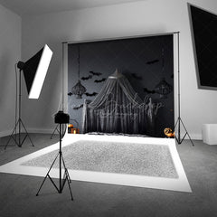 Lofaris Gothic Halloween Bedroom Photography Backdrop Spooky Canopy Bed with Bats Dark and Moody Vampire Lair Photo Prop