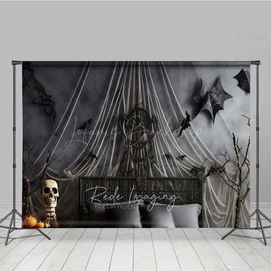 Lofaris Gothic Halloween Bedroom Photography Backdrop Spooky Forest Wall Mural with Bats Purple and Black Moody Decor