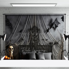 Lofaris Gothic Halloween Bedroom Photography Backdrop Spooky Forest Wall Mural with Bats Purple and Black Moody Decor