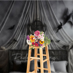 Lofaris Gothic Halloween Bedroom Photography Backdrop Spooky Forest Wall Mural with Bats Purple and Black Moody Decor