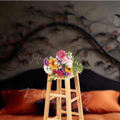 Lofaris Gothic Halloween Headboard Photography Backdrop Spooky Black Birds and Branches Moody Dark Bedroom Photo Prop