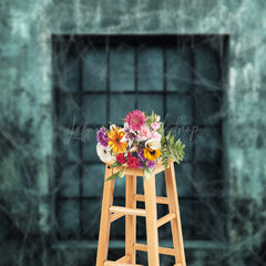 Lofaris Gothic Haunted Window Photography Backdrop Spooky Wall with Cobwebs Dark and Creepy Halloween Themed Photos
