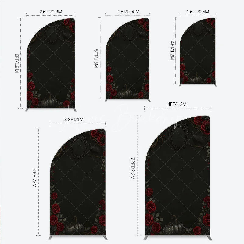 Lofaris Gothic Red Roses and Black Crow Half Moon Arch Backdrop Dark Floral Halloween Birthday Party Decor Photo Booth