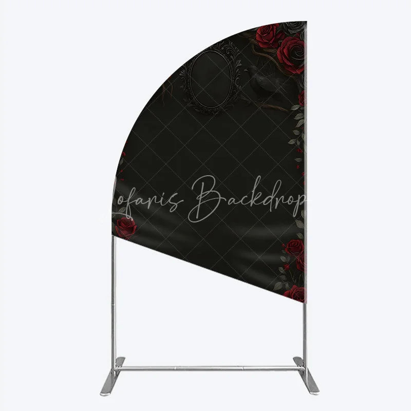 Lofaris Gothic Red Roses and Black Crow Half Moon Arch Backdrop Dark Floral Halloween Birthday Party Decor Photo Booth