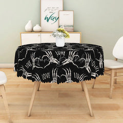 Lofaris Gothic Skeleton Hand Heart ’LOVE’ Round Tablecloth Black and White Spooky Halloween or Valentine’s Decor