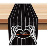 Lofaris Gothic Skeleton Hand Heart Table Runner with Black and White Stripes for Halloween Wedding Decor