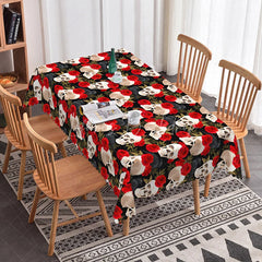 Lofaris Gothic Skull and Raven Rectangle Tablecloth Red Rose Black Bird Pattern Halloween Valentine Dining Decor