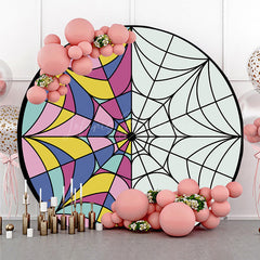 Lofaris Gothic Stained Glass Round Backdrop Half Color and Spiderweb Window Wednesday Addams Inspired Party Decor