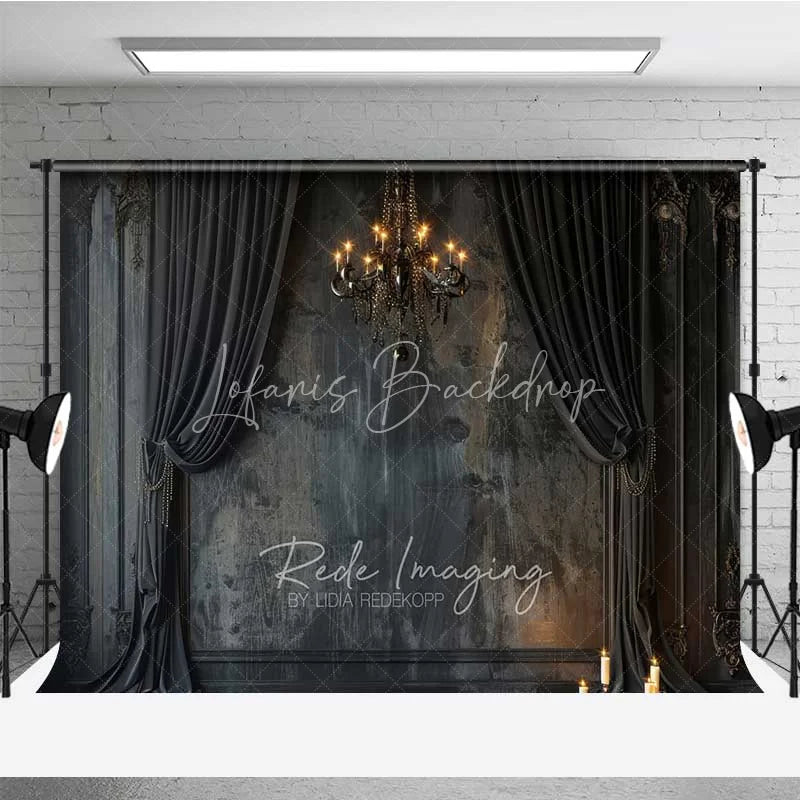 Lofaris Gothic Vintage Wall Backdrop Black Curtain Chandelier Photography Background Dark Moody Candle Photo Booth Prop