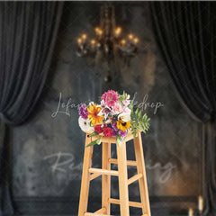 Lofaris Gothic Vintage Wall Backdrop Black Curtain Chandelier Photography Background Dark Moody Candle Photo Booth Prop