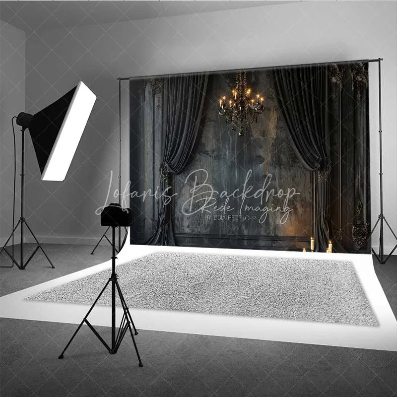 Lofaris Gothic Vintage Wall Backdrop Black Curtain Chandelier Photography Background Dark Moody Candle Photo Booth Prop