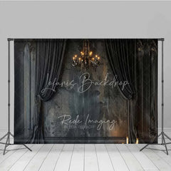 Lofaris Gothic Vintage Wall Backdrop Black Curtain Chandelier Photography Background Dark Moody Candle Photo Booth Prop