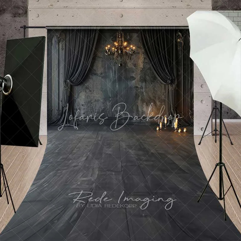 Lofaris Gothic Vintage Wall Sweep Photo Backdrop Black Curtain Chandelier Background Dark Moody Candle Floor Prop