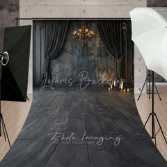 Lofaris Gothic Vintage Wall Sweep Photo Backdrop Black Curtain Chandelier Background Dark Moody Candle Floor Prop