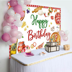 Lofaris Gourmet Pizza Red White Plaid Happy Birthday Backdrop
