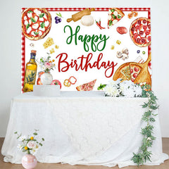 Lofaris Gourmet Pizza Red White Plaid Happy Birthday Backdrop