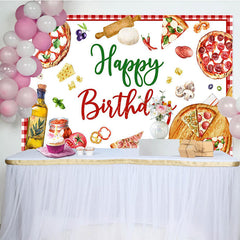 Lofaris Gourmet Pizza Red White Plaid Happy Birthday Backdrop