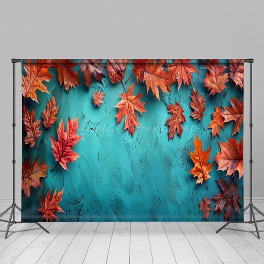 Lofaris Gradient Aqua Fallen Maple Leaves Photo Backdrop