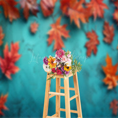 Lofaris Gradient Aqua Fallen Maple Leaves Photo Backdrop