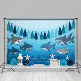 Lofaris Gradient Blue Baby Shark Ocean Cake Smash Backdrop