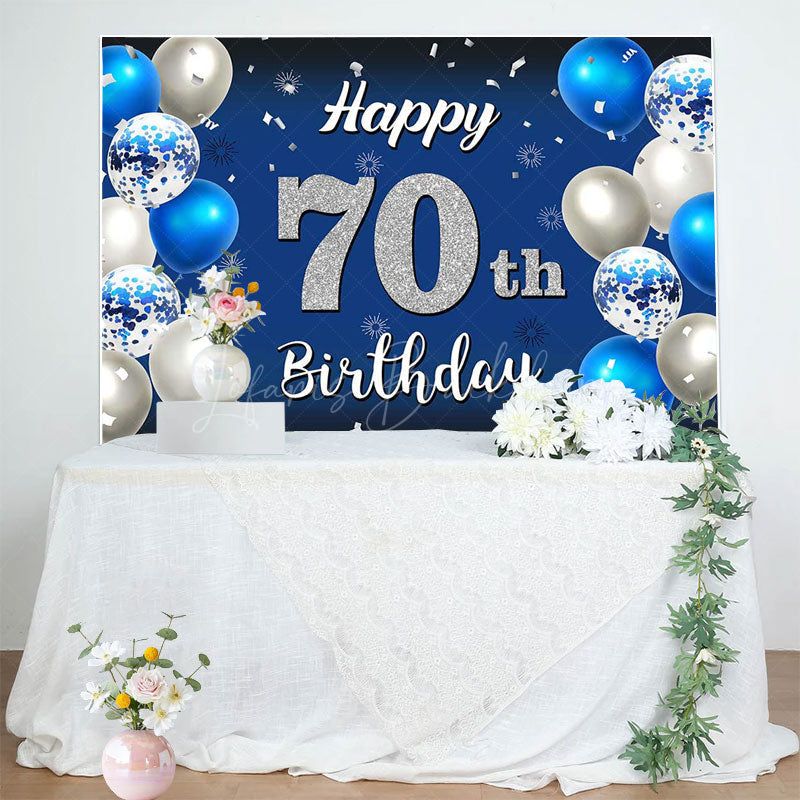Lofaris Gradient Blue Silver Balloon 70Th Birthday Backdrop