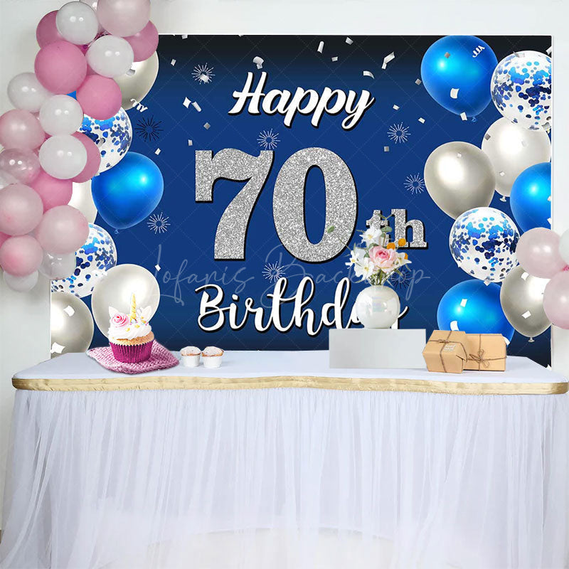 Lofaris Gradient Blue Silver Balloon 70Th Birthday Backdrop