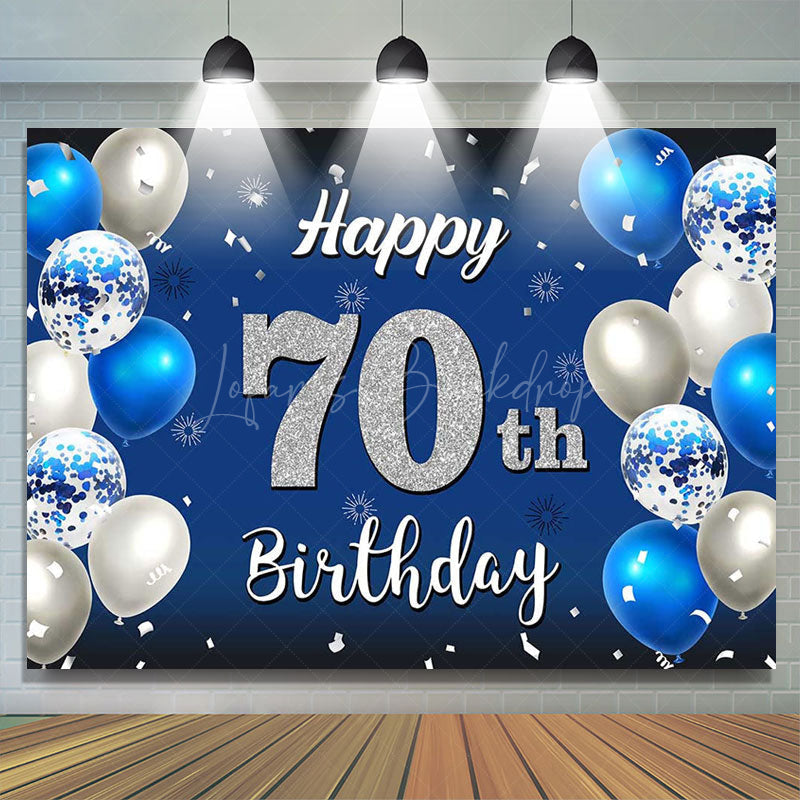 Lofaris Gradient Blue Silver Balloon 70Th Birthday Backdrop