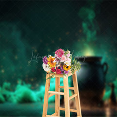 Lofaris Gradient Green Glitter Magic Jar Halloween Backdrop