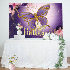 Lofaris Gradient Purple Butterfly Floral Birthday Backdrop