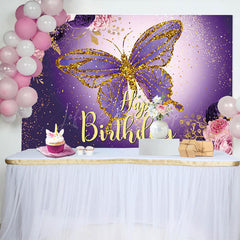 Lofaris Gradient Purple Butterfly Floral Birthday Backdrop