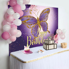 Lofaris Gradient Purple Butterfly Floral Birthday Backdrop