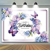 Lofaris Gradient Purple Butterfly Happy Birthday Backdrop
