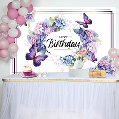 Lofaris Gradient Purple Butterfly Happy Birthday Backdrop