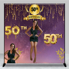 Lofaris Gradient Purple Gold Line Custom Birthday Backdrop