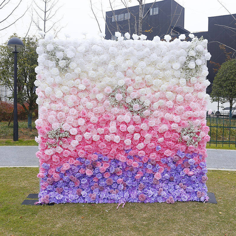 Lofaris Gradient Purple Pink White Artificial Flower Wall