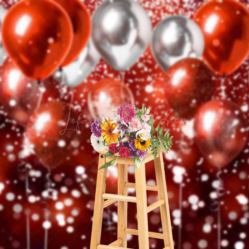Lofaris Gradient Red Silver Bokeh Balloon Photo Backdrop