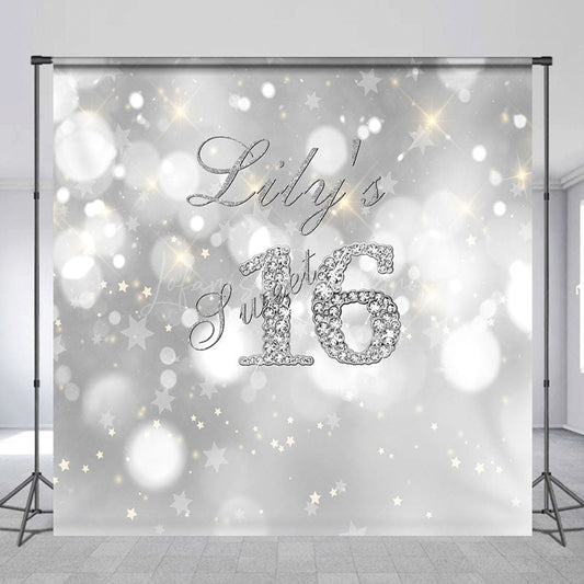 Lofaris Gradient Silver Sweet Bokeh Custom Birthday Backdrop