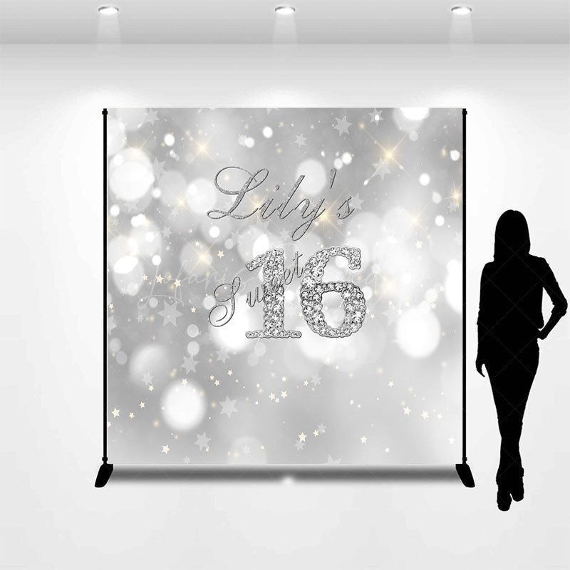 Lofaris Gradient Silver Sweet Bokeh Custom Birthday Backdrop