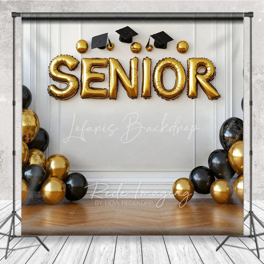 Lofaris Graduation Senior Backdrop with Gold and Black Balloons Class of 2026 Celebration Party Background