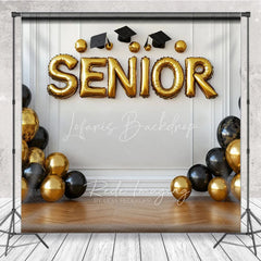 Lofaris Graduation Senior Backdrop with Gold and Black Balloons Class of 2026 Celebration Party Background