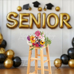 Lofaris Graduation Senior Backdrop with Gold and Black Balloons Class of 2026 Celebration Party Background