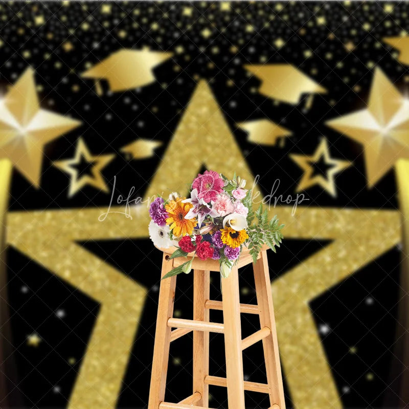 Lofaris Graduation Stars Backdrop Golden Glitter Caps Party Supplies for Class of 2026