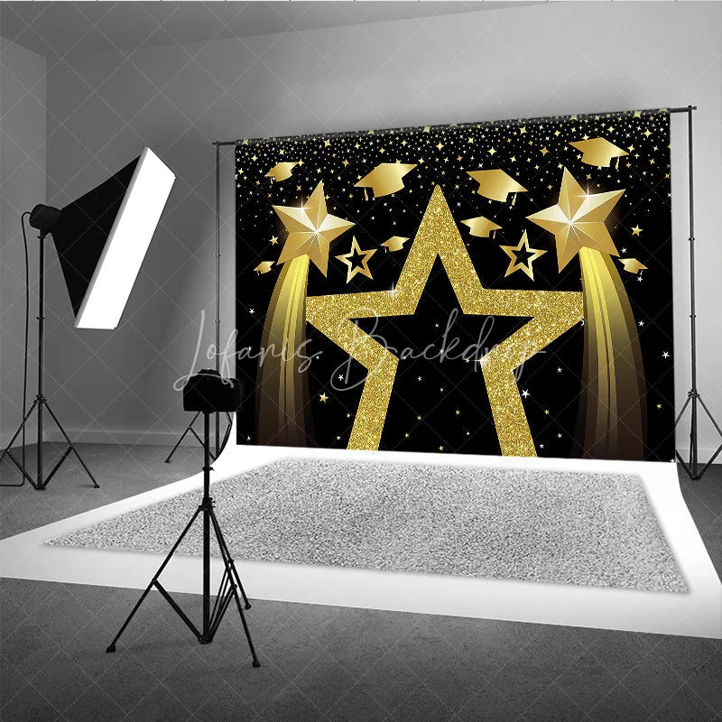 Lofaris Graduation Stars Backdrop Golden Glitter Caps Party Supplies for Class of 2026