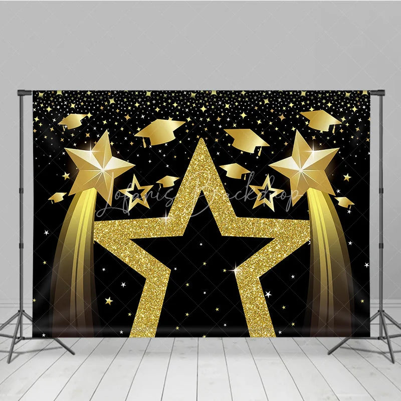 Lofaris Graduation Stars Backdrop Golden Glitter Caps Party Supplies for Class of 2026