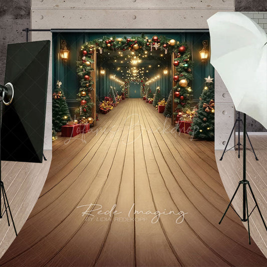 Lofaris Grand Christmas Hallway Sweep Backdrop Elegant Garland and String Lights Holiday Party Photo Floor Drop
