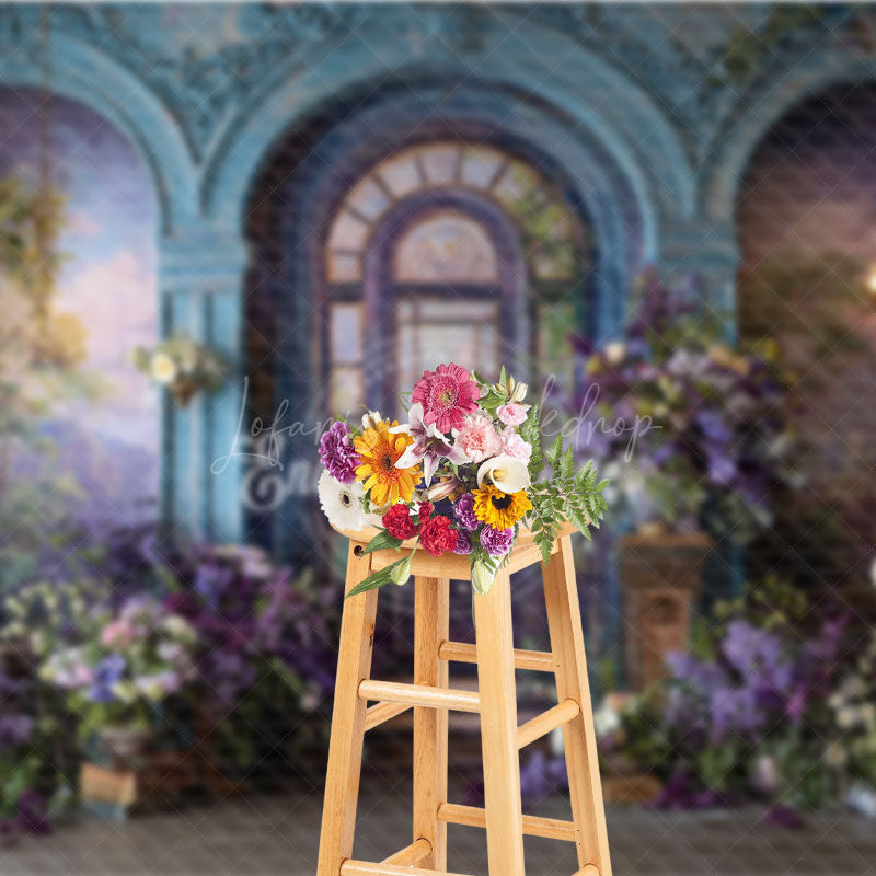Lofaris Grand Conservatory Archway Photography Backdrop Purple Lilac Floral Decor Elegant Palace Wedding Background