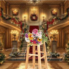 Lofaris Grand Palace Christmas Backdrop Red Carpet Staircase Gold Mansion Interior Photo Background